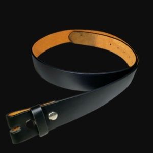 BLACK PLAIN LEATHER BELT STRAP SNAP ON NO Buckle